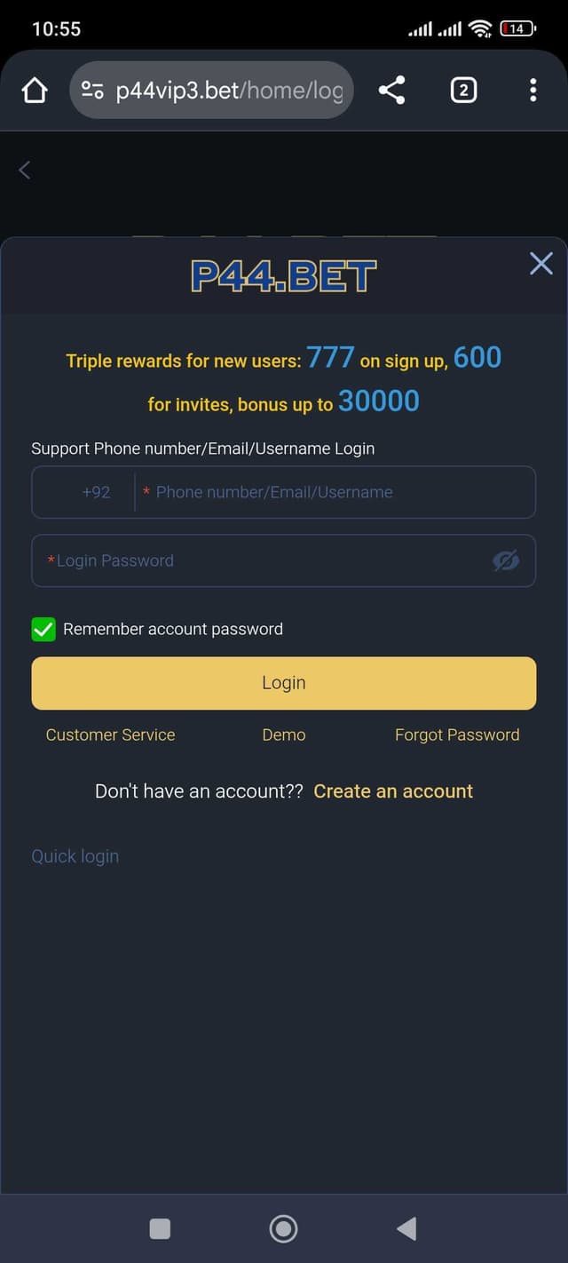 P44 Game Login To Account