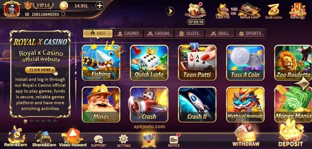 Royal X Casino APK Screenshot - Premium Gaming Platform